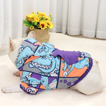 Jarre Aero Bull Winter Fleece-lined Sweater Little Dinosaur Hooded Dog Clothes Fat Dog Short Body Thickened Warm Bulldog Winter