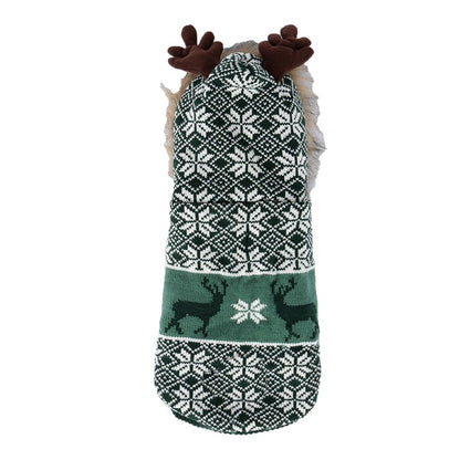 Christmas Elk Vintage Hooded Fur Collar Pet Clothes