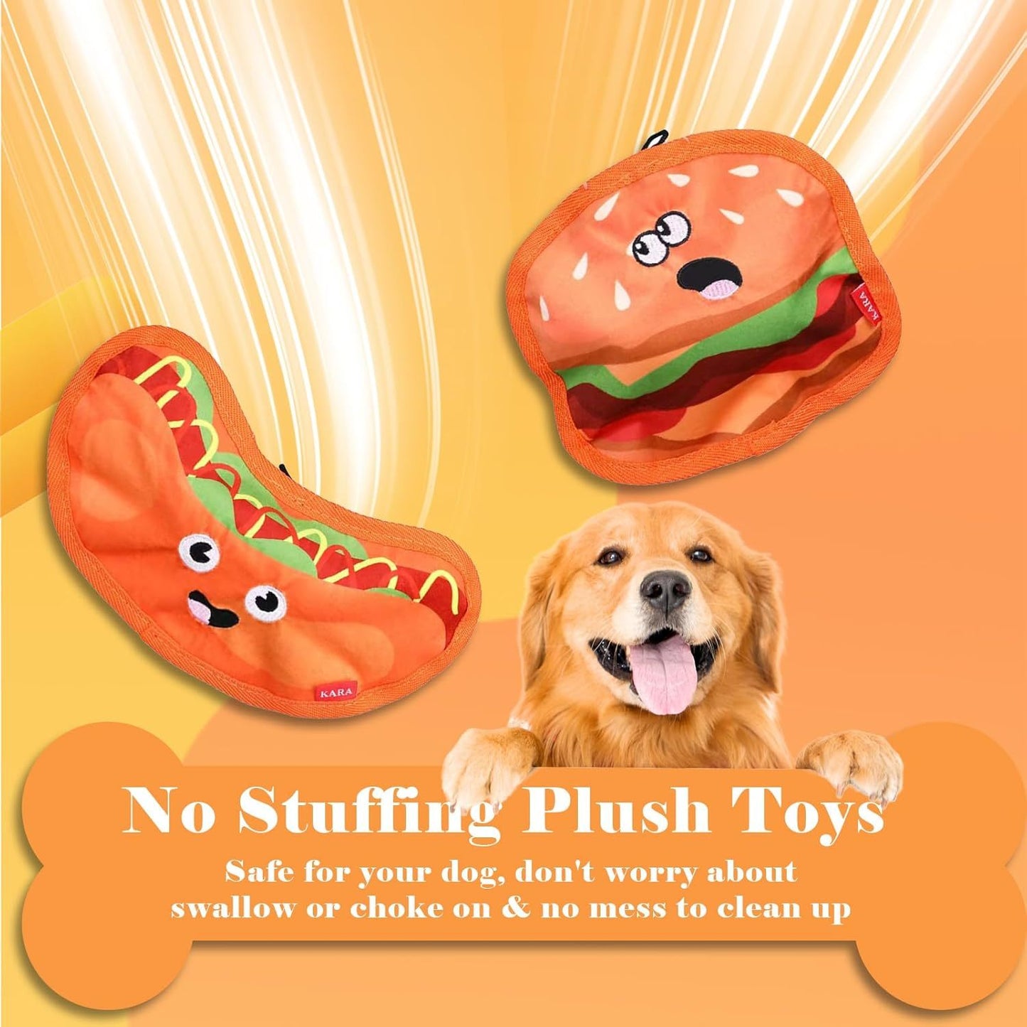 Crinkle Dog Toys Squeaky Dog Toys No Stuffing Dog Toys Durable Interactive Dog Chew Toys For Puppy Small Medium Large Dogs Hamburger